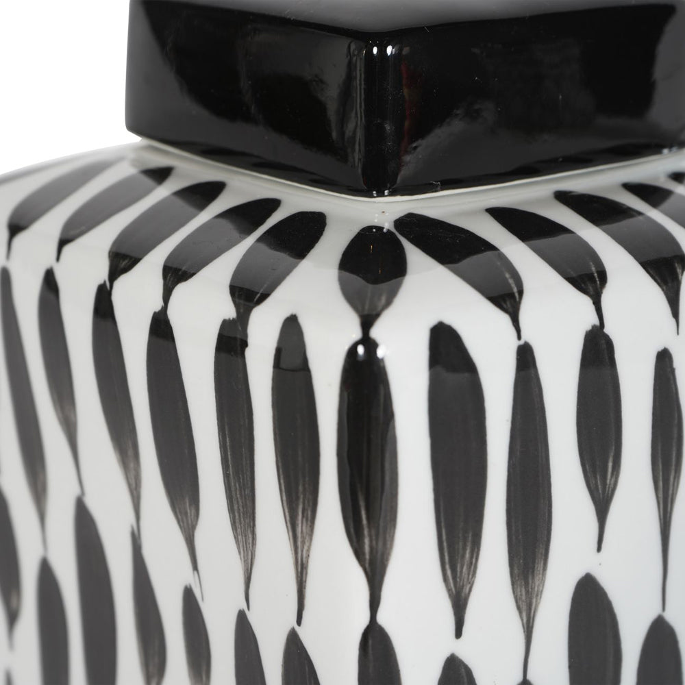 Product photograph of Libra Interiors Vertical Stripes Square Jar In Black And White Large from Olivia's.