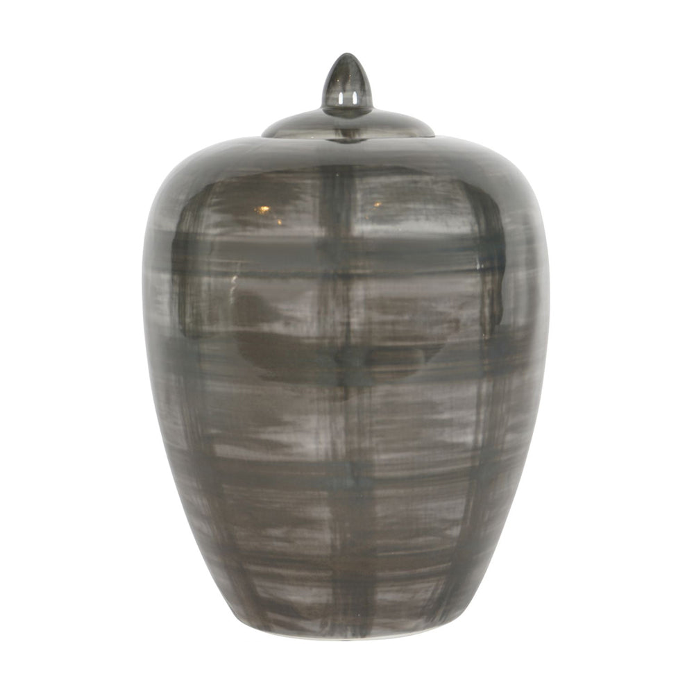 Product photograph of Libra Interiors Crosshatch Ceramic Ginger Jar In Grey from Olivia's