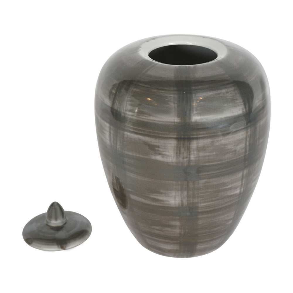 Product photograph of Libra Calm Neutral Collection - Crosshatch Ceramic Ginger Jar In Grey from Olivia's.