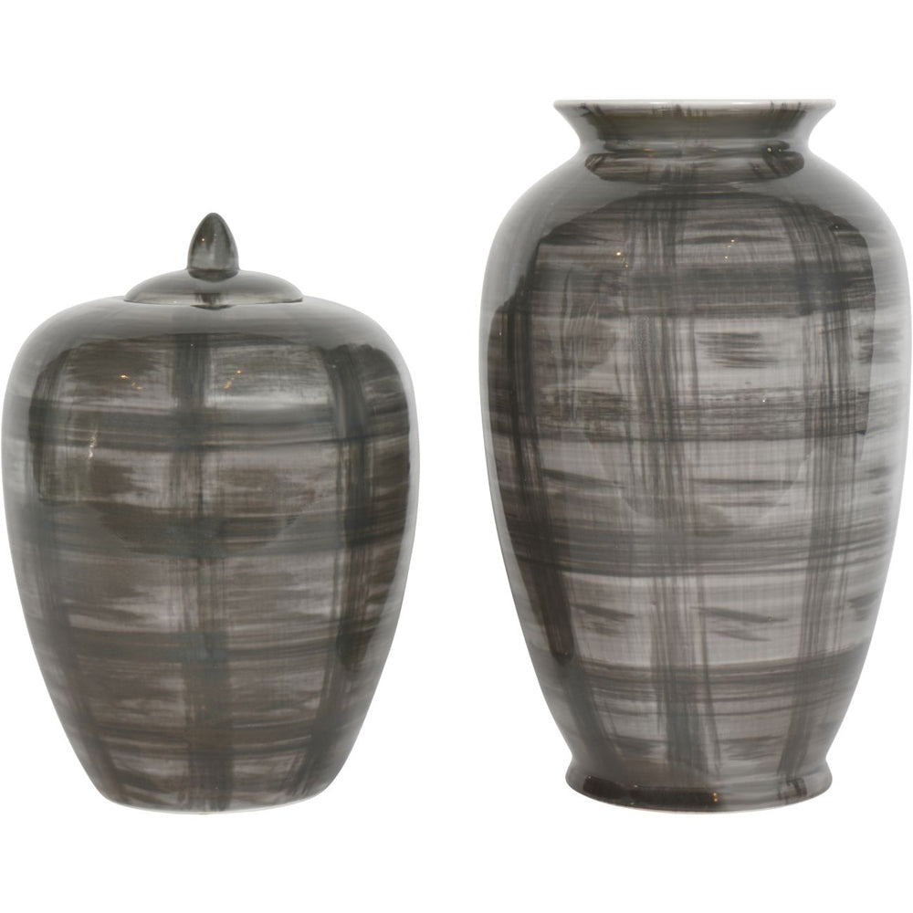 Product photograph of Libra Calm Neutral Collection - Crosshatch Ceramic Ginger Jar In Grey from Olivia's.