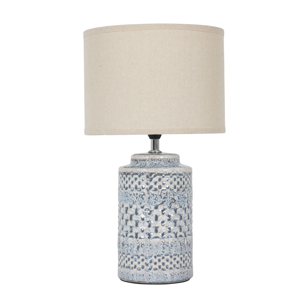 Product photograph of Libra Interiors Stormy Sky Glaze Table Lamp With Cream Drum Shade Small from Olivia's