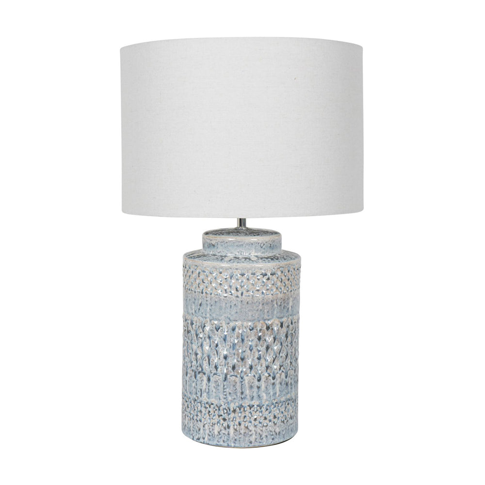 Product photograph of Libra Interiors Stormy Sky Glaze Table Lamp With Cream Drum Shade Small from Olivia's.