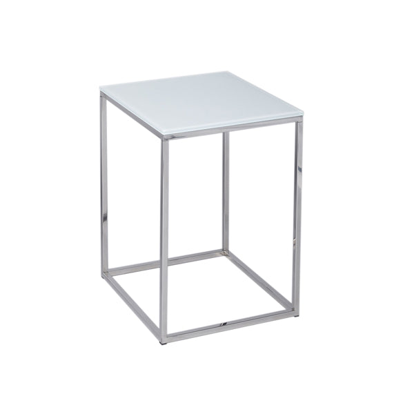 Product photograph of Gillmore Kensal White Glass With Polished Base Square Side Table from Olivia's