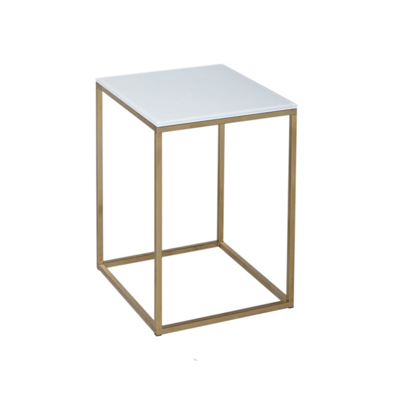 Gillmore Kensal White Glass With Brass Base Square Side Table