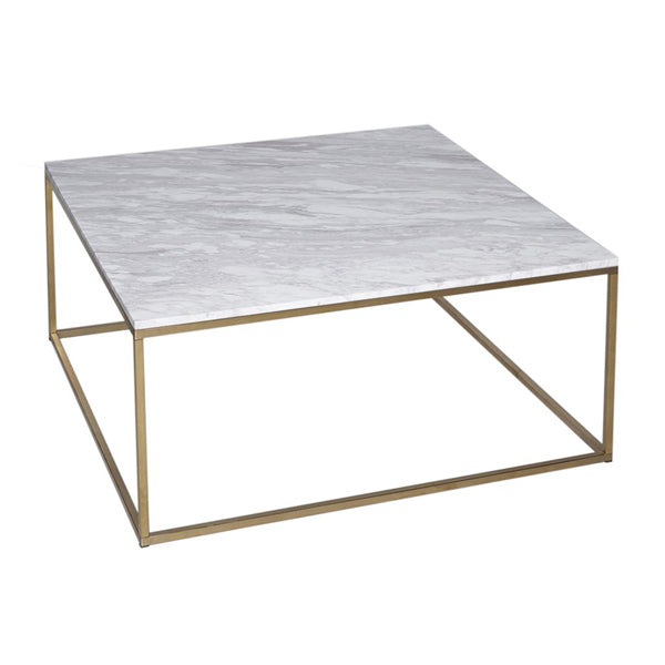 Product photograph of Gillmore Kensal White Marble With Brass Base Square Coffee Table from Olivia's