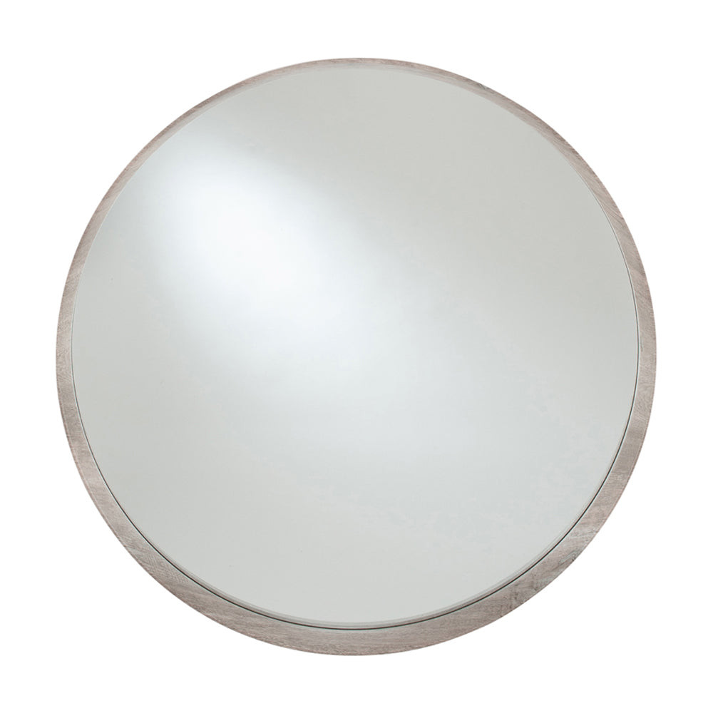 Product photograph of Olivia S Lesha Oak Veneer Round Wall Mirror In Grey from Olivia's