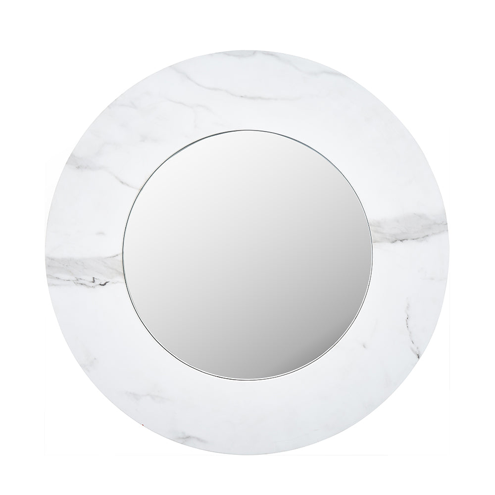 Product photograph of Olivia S Marble Veneer Round Wall Mirror In White from Olivia's