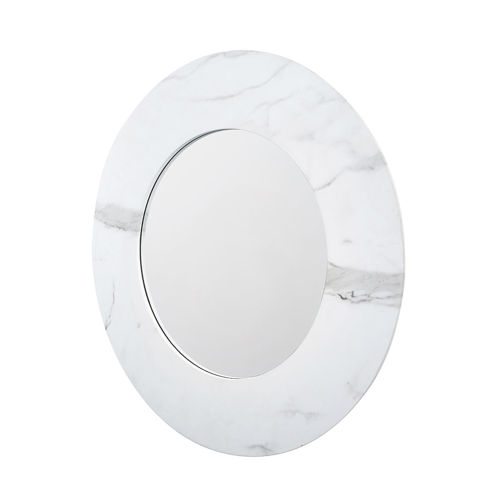 Product photograph of Olivia S Marble Veneer Round Wall Mirror In White from Olivia's.
