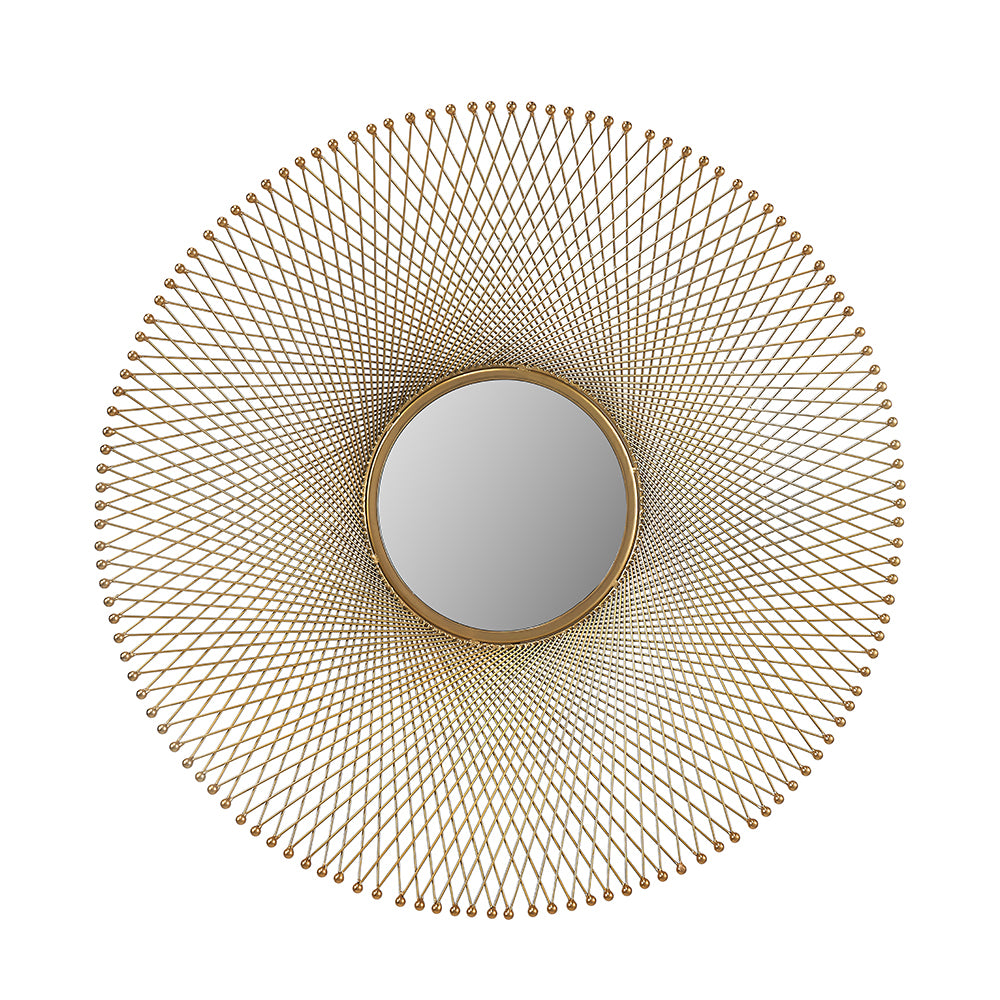 Product photograph of Olivia S Cici Metal Fretwork Round Wall Mirror In Gold from Olivia's