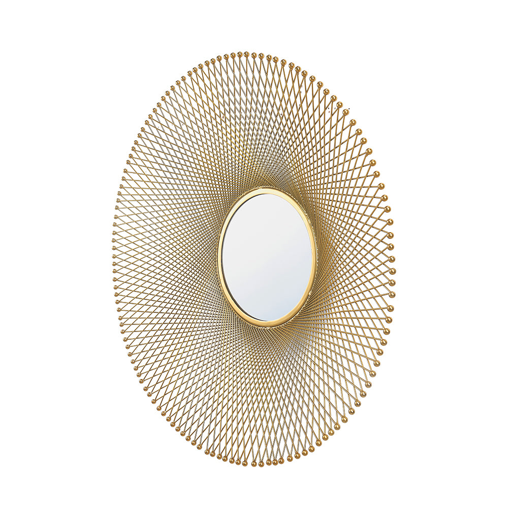 Product photograph of Olivia S Cici Metal Fretwork Round Wall Mirror In Gold from Olivia's.