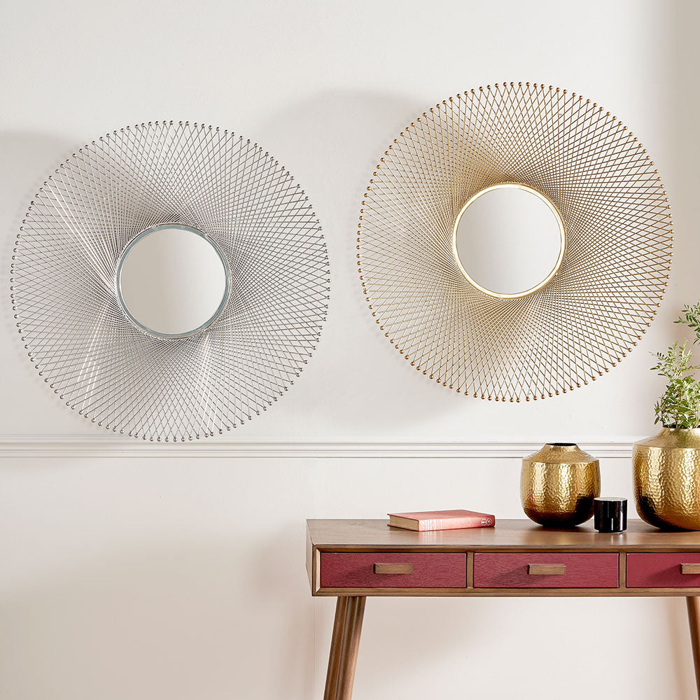Product photograph of Olivia S Cici Metal Fretwork Round Wall Mirror In Gold from Olivia's.