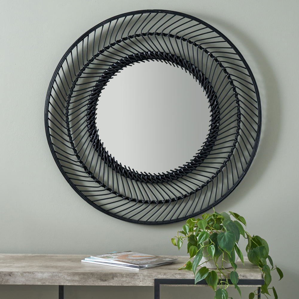 Product photograph of Olivia S Bali Bamboo Round Wall Mirror Large In Black from Olivia's.