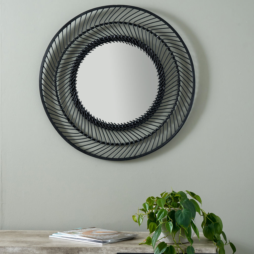 Product photograph of Olivia S Bali Bamboo Round Wall Mirror Small In Black from Olivia's.