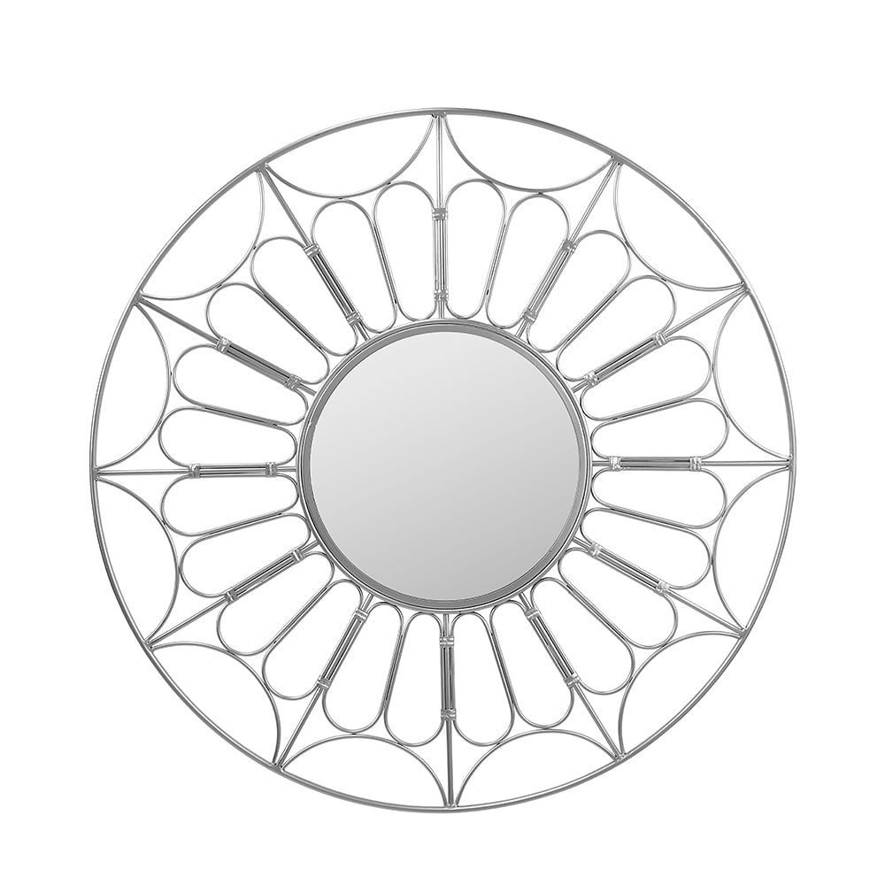 Product photograph of Olivia S Coco Metal Cane Effect Frame Round Wall Mirror In Silver from Olivia's