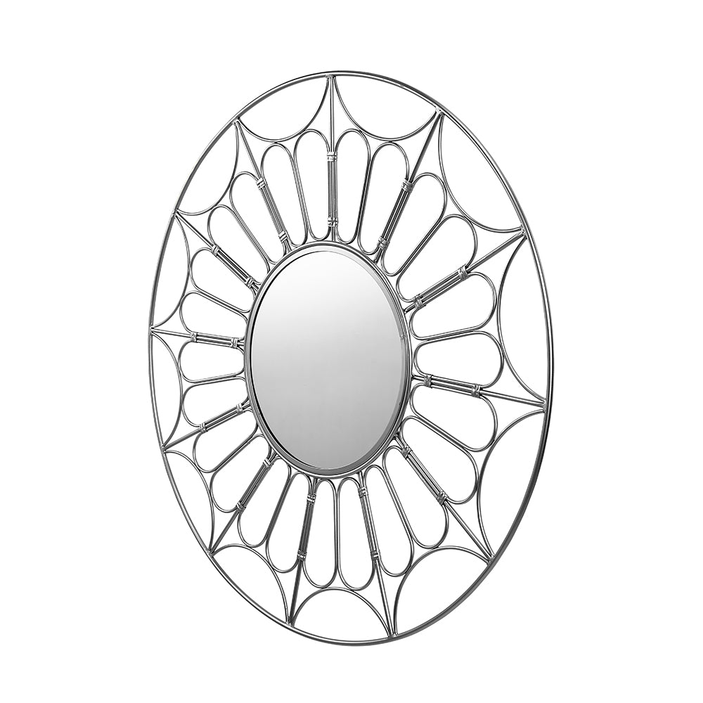 Product photograph of Olivia S Coco Metal Cane Effect Frame Round Wall Mirror In Silver from Olivia's.