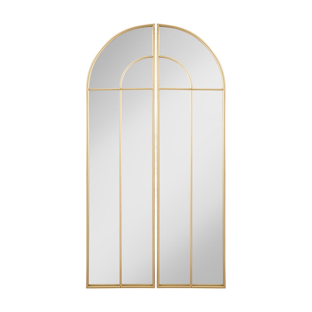 Product photograph of Olivia S Celine 2 Half Arch Section Wall Mirror In Gold Metal from Olivia's