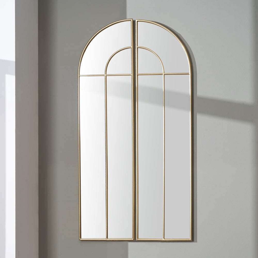 Product photograph of Olivia S Celine 2 Half Arch Section Wall Mirror In Gold Metal from Olivia's.