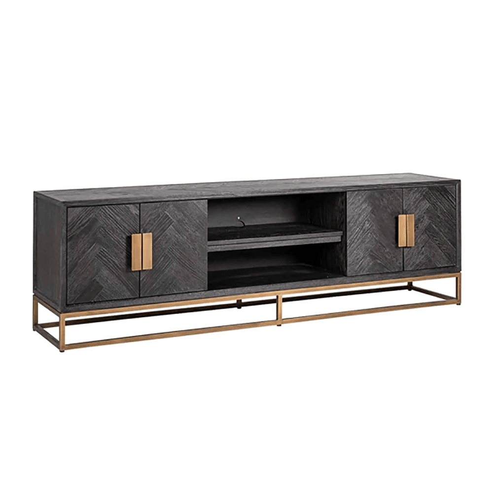 Product photograph of Richmond Blackbone 4 Doors Brushed Gold Tv Unit from Olivia's.