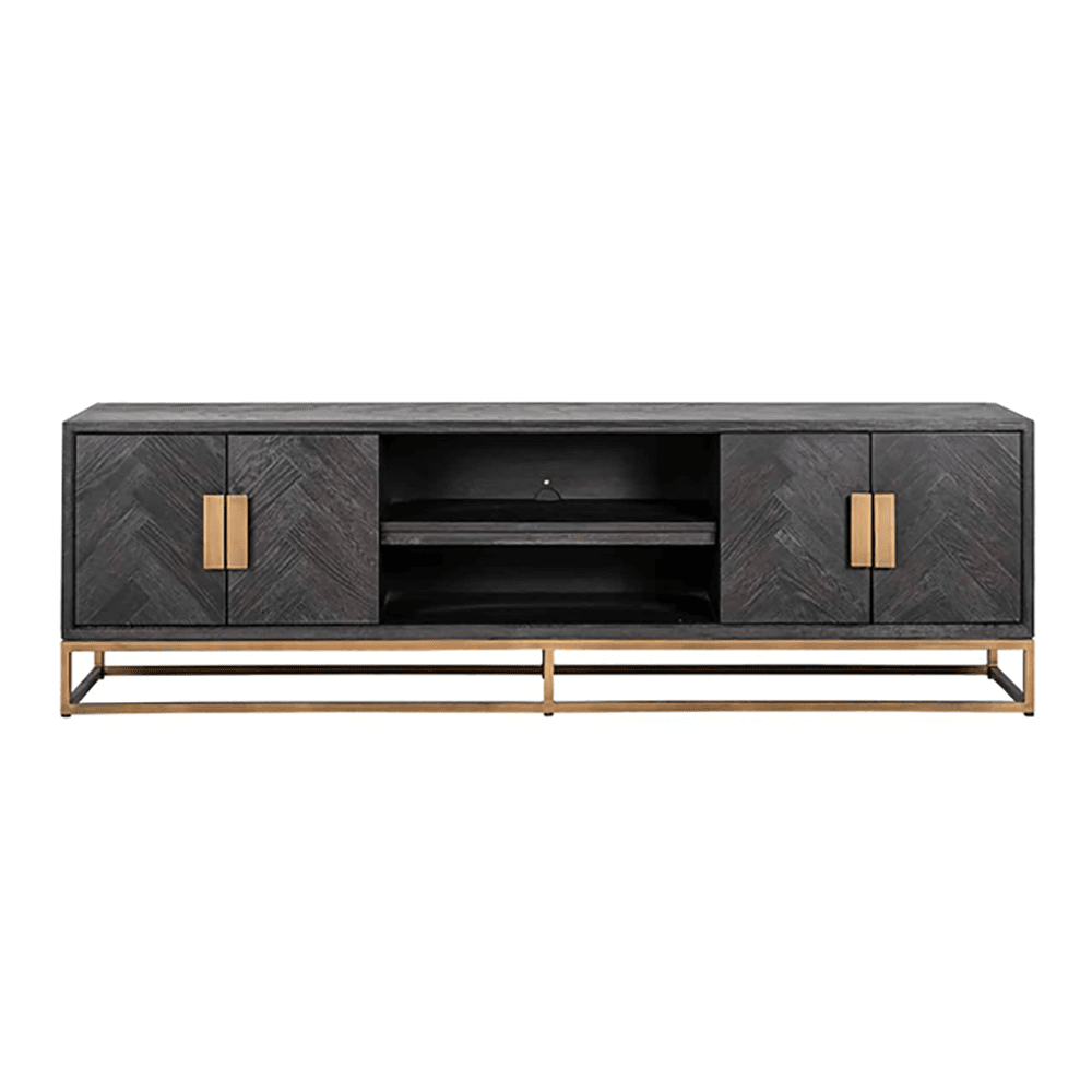 Product photograph of Richmond Blackbone 4 Doors Brushed Gold Tv Unit from Olivia's