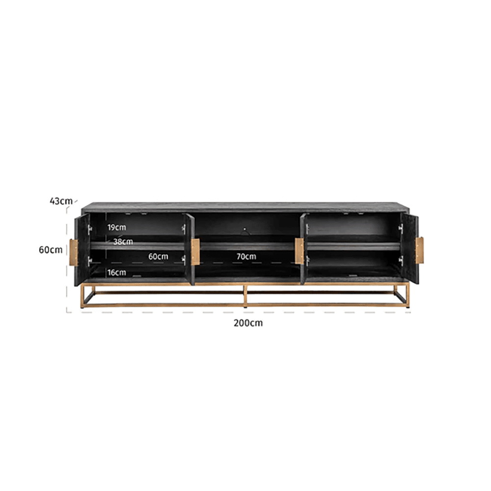 Product photograph of Richmond Blackbone 4 Doors Brushed Gold Tv Unit from Olivia's.