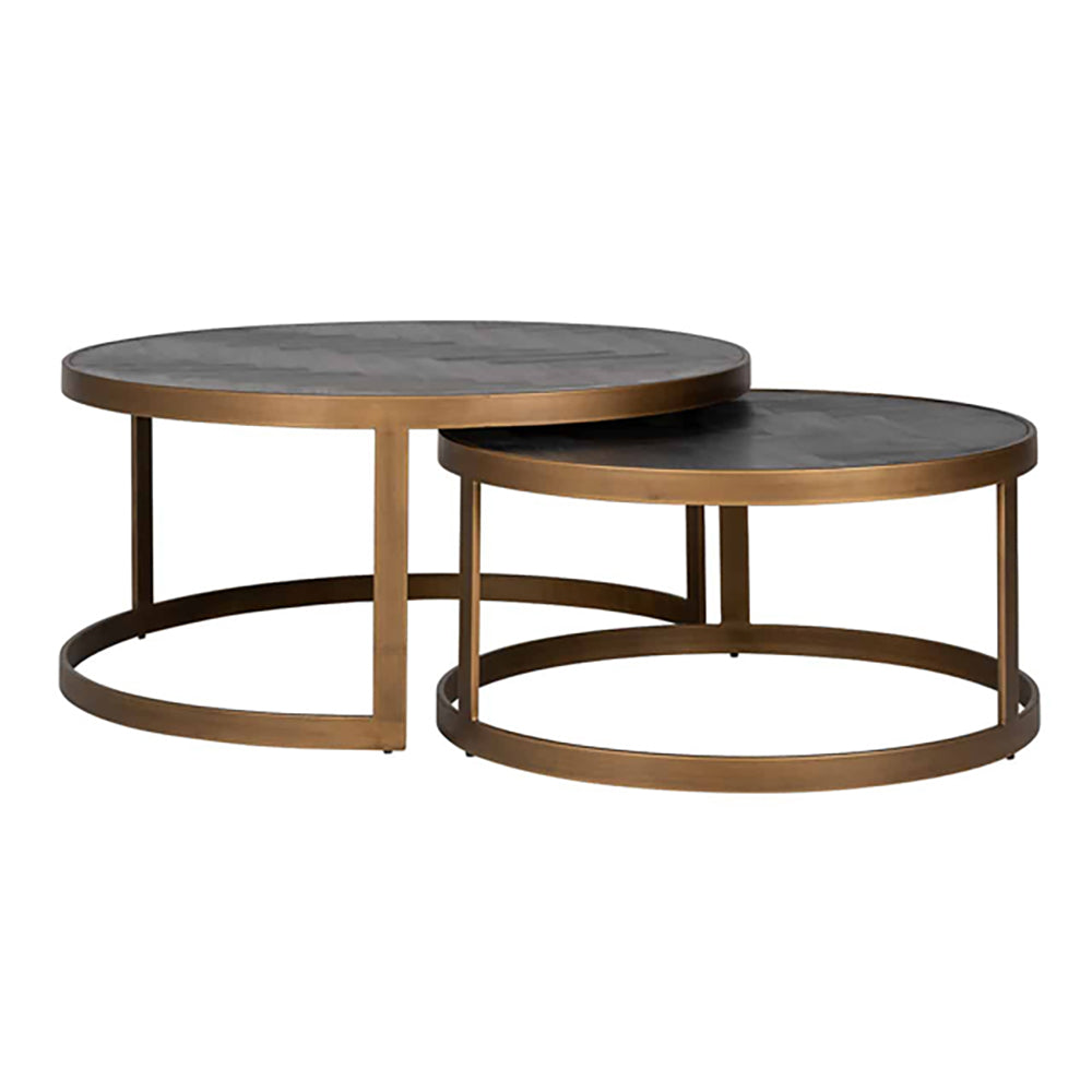Product photograph of Richmond Set Of 2 Blackbone Brushed Gold Round Coffee Table from Olivia's