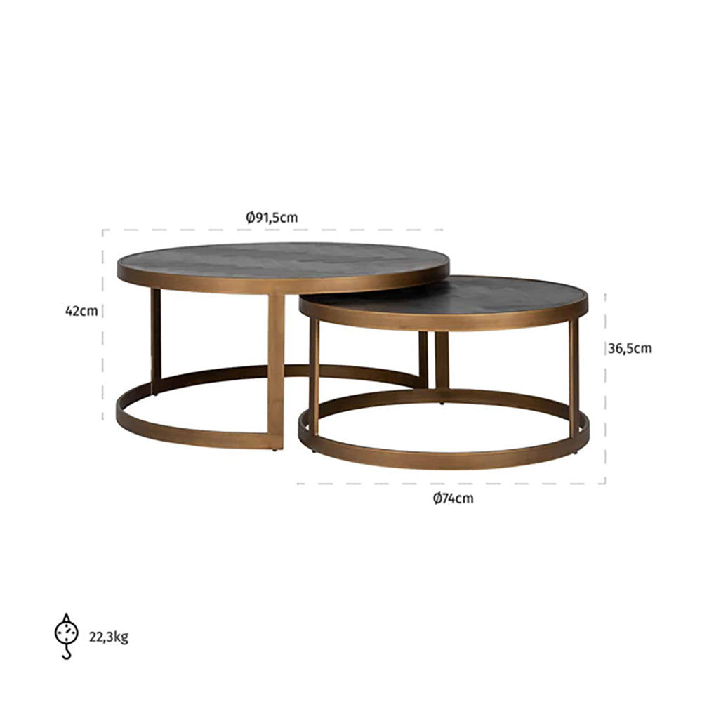 Product photograph of Richmond Set Of 2 Blackbone Brushed Gold Round Coffee Table from Olivia's.