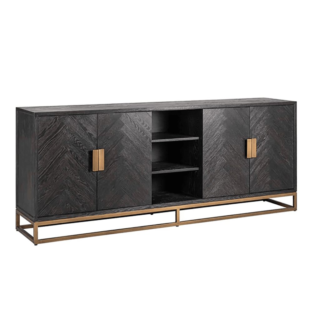 Product photograph of Richmond Blackbone 4 Doors Brushed Gold Sideboard from Olivia's