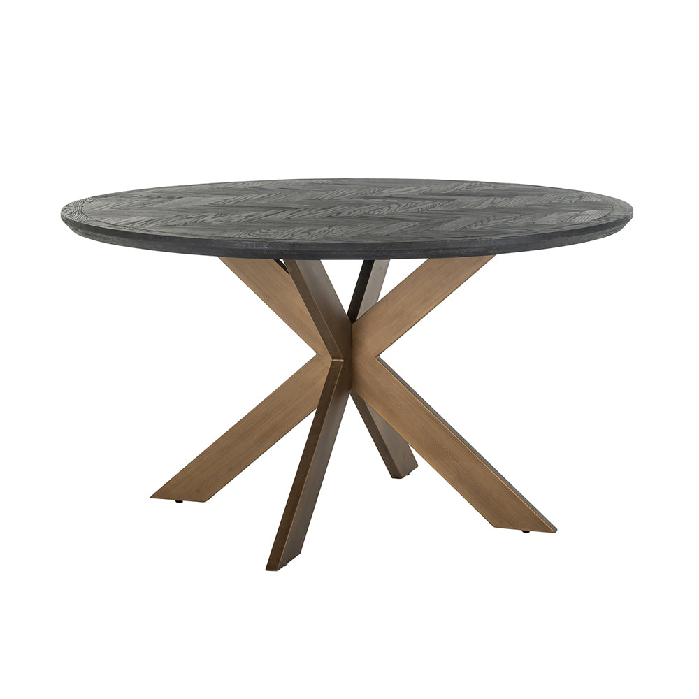 Product photograph of Richmond Blackbone Round Brass Dining Table - 140cm from Olivia's