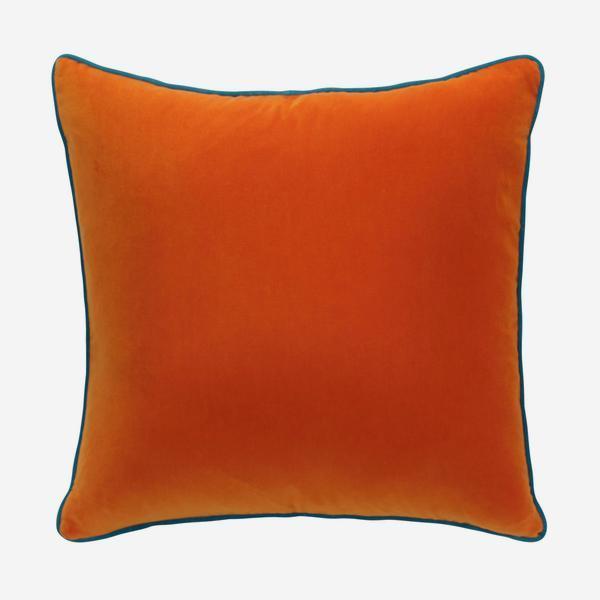 Product photograph of Andrew Martin Pelham Clementine And Peacock Blue Piping Cushion Outlet from Olivia's