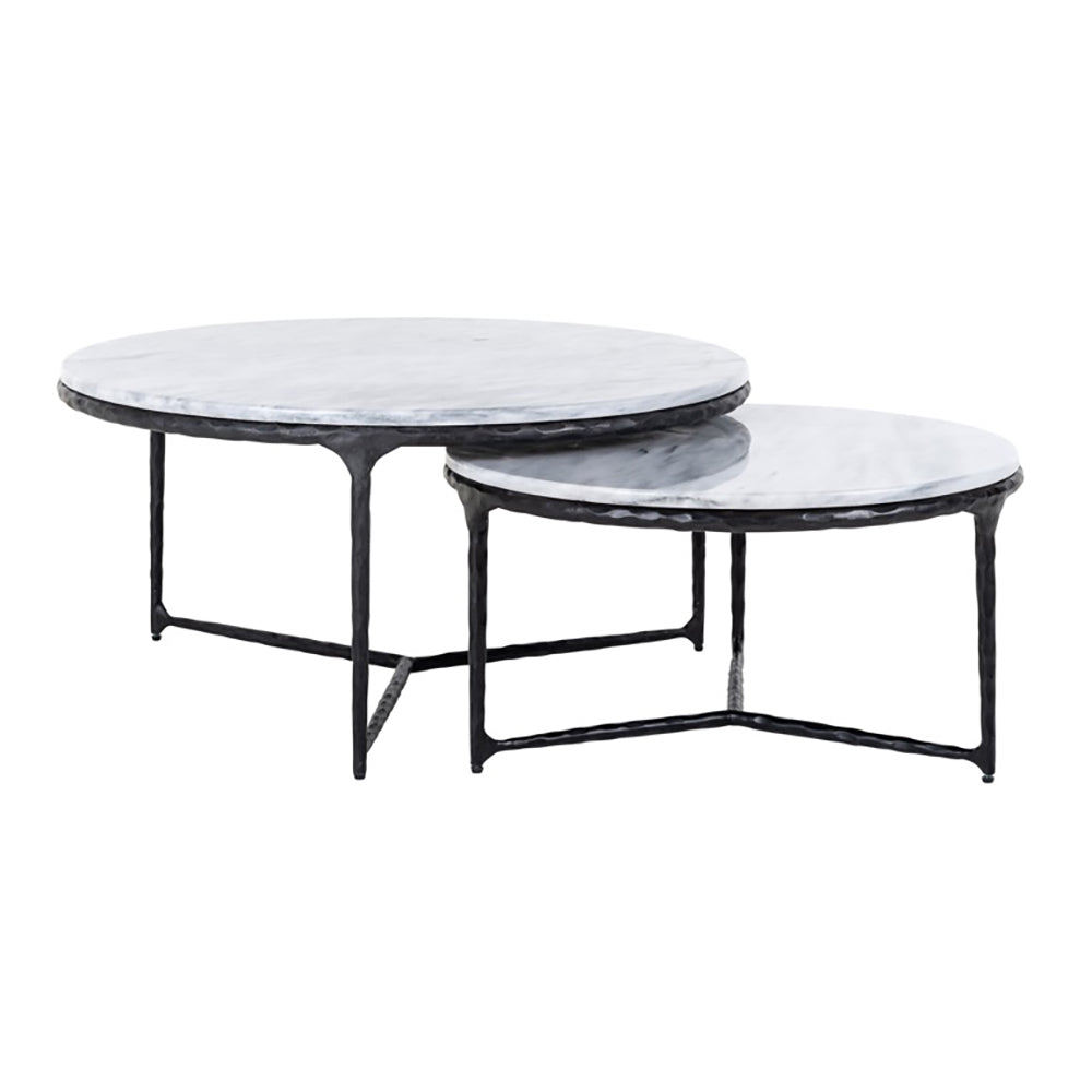 Richmond Set Of 2 Steel Smith Black Legs And White Marble Top Coffee Table