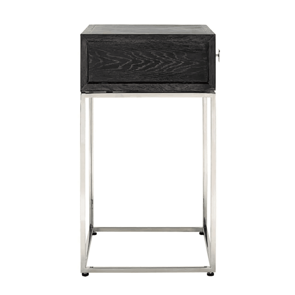 Product photograph of Richmond Blackbone 1 Drawer Silver Bedside Table from Olivia's.