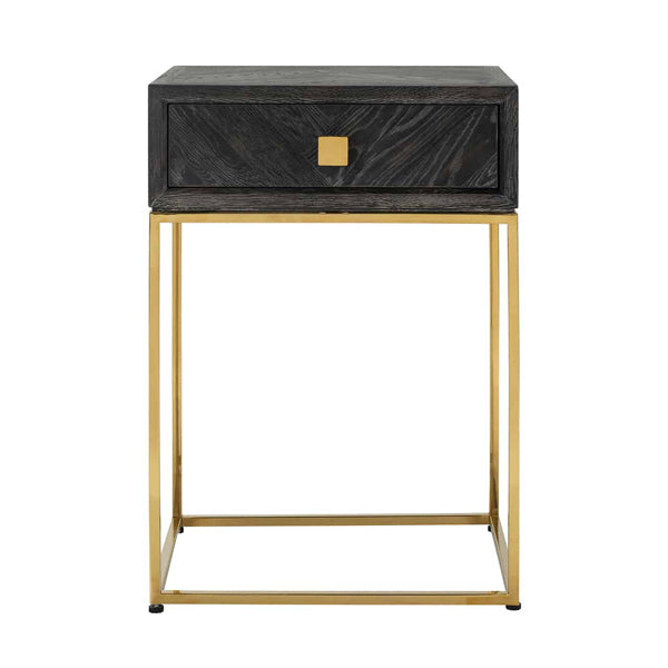 Product photograph of Richmond Blackbone 1 Drawer Gold Bedside Table from Olivia's.