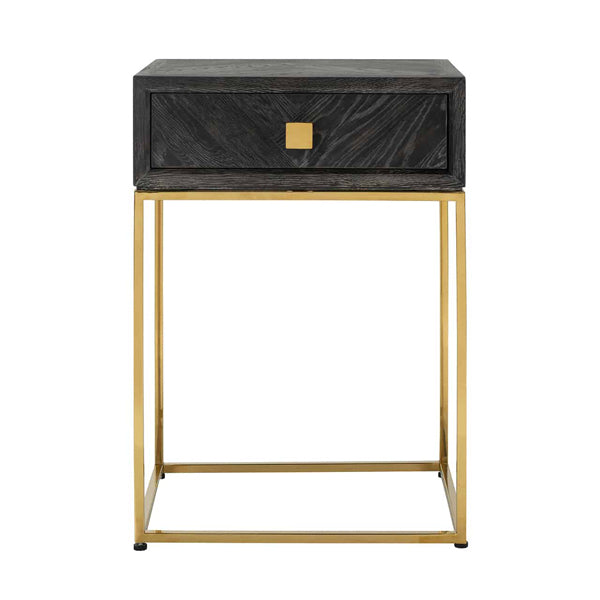 Product photograph of Richmond Blackbone 1 Drawer Gold Bedside Table from Olivia's