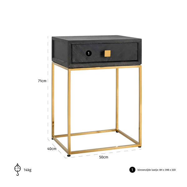 Product photograph of Richmond Blackbone 1 Drawer Gold Bedside Table from Olivia's.
