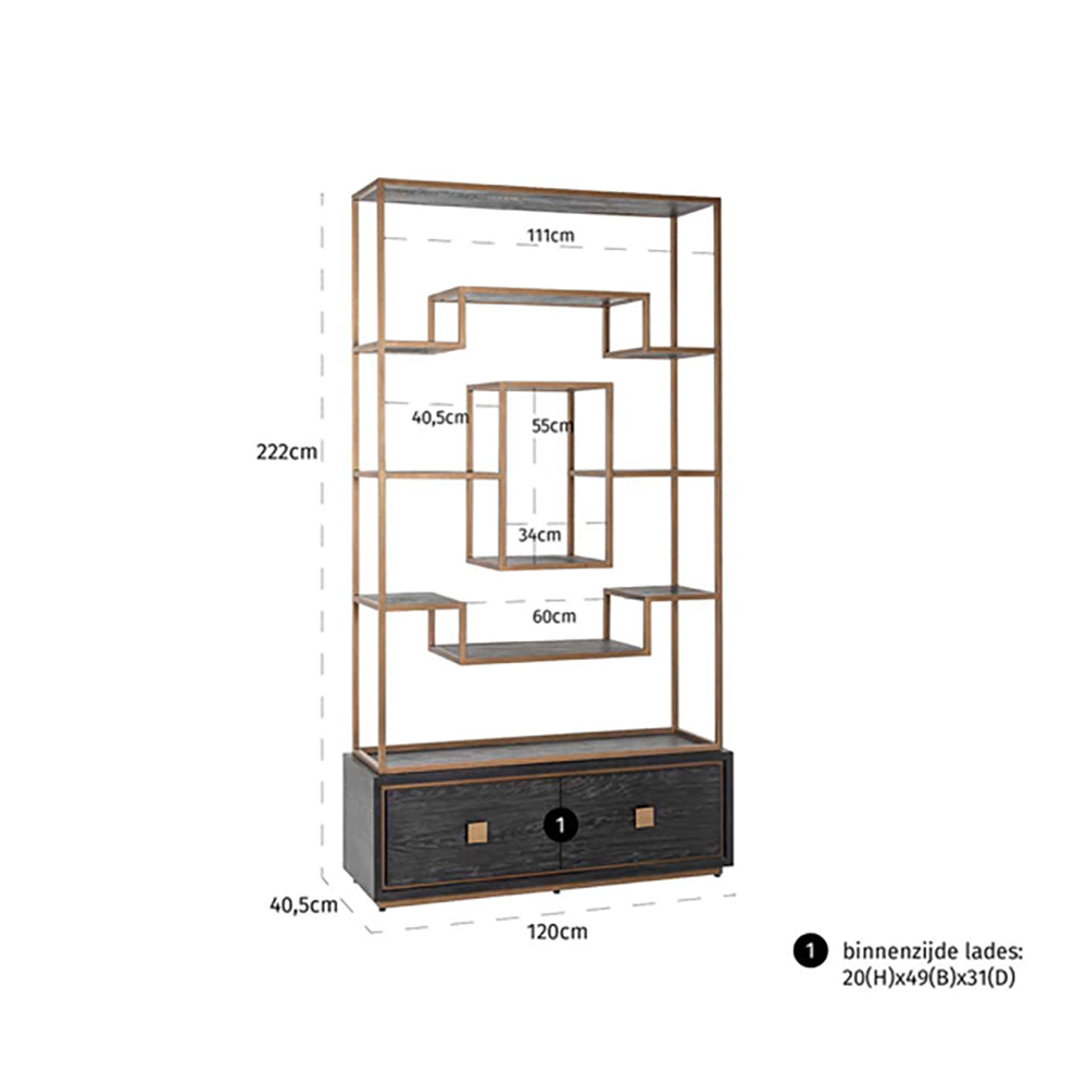 Product photograph of Richmond Hunter 2 Drawers Brushed Gold Display Cabinet from Olivia's.