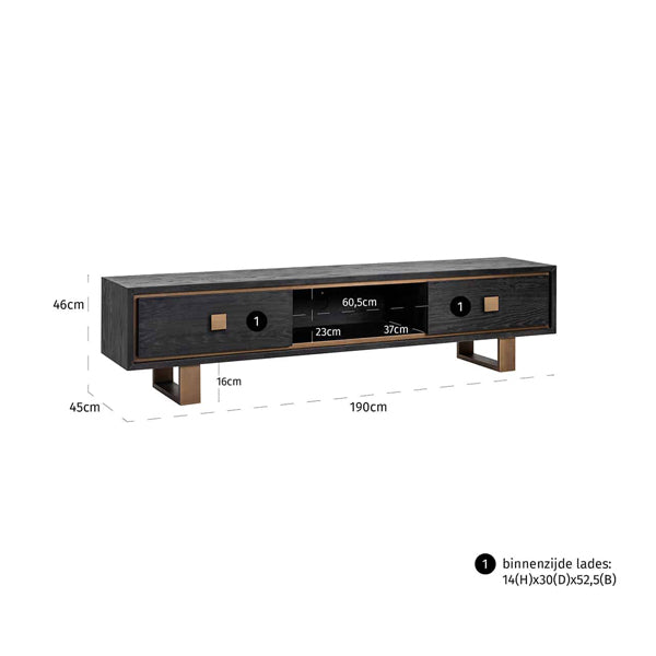 Product photograph of Richmond Hunter 2 Drawers Black Tv Unit from Olivia's.
