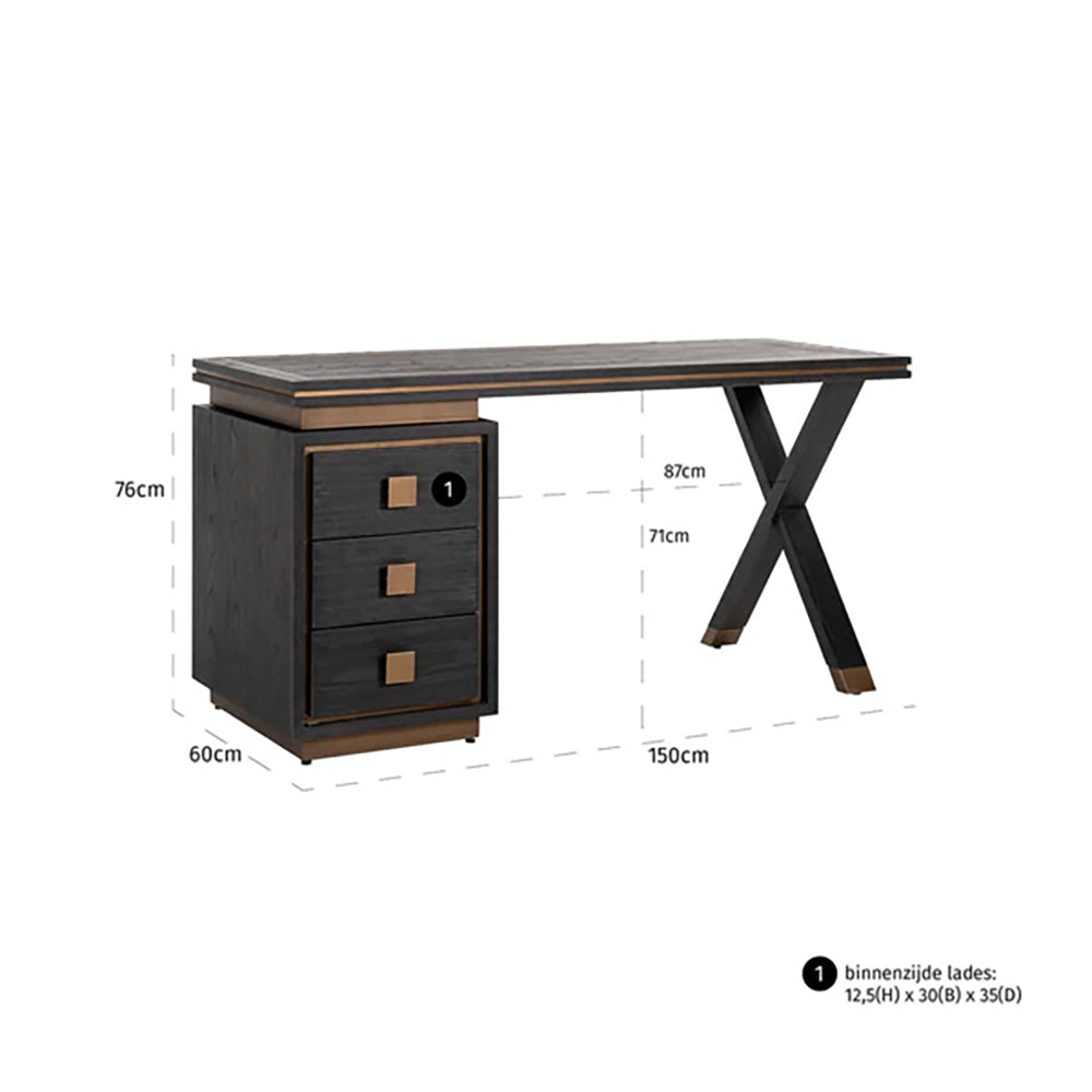 Product photograph of Richmond Hunter 3 Drawers Black Desk from Olivia's.