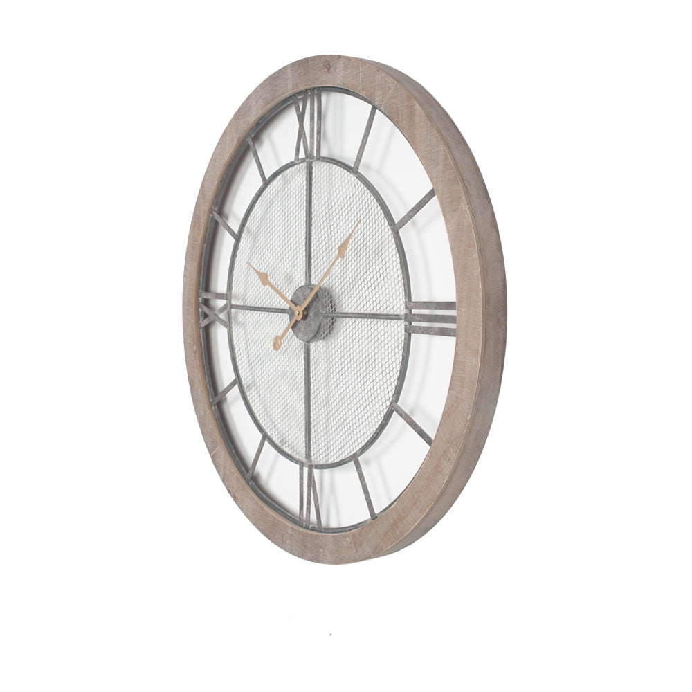 Product photograph of Olivia S Persia Natural Wood And Metal Round Wall Clock from Olivia's