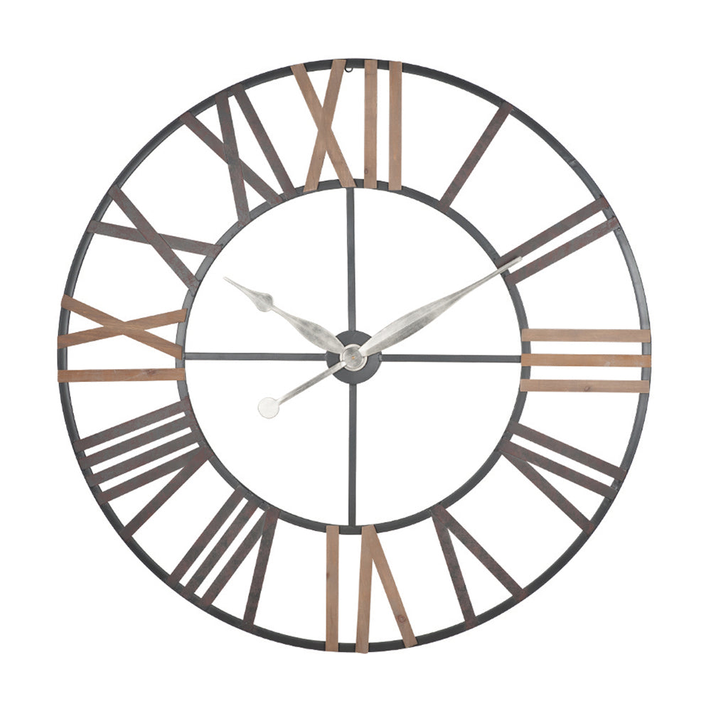 Product photograph of Olivia S Antique Grey Metal And Wood Round Wall Clock from Olivia's
