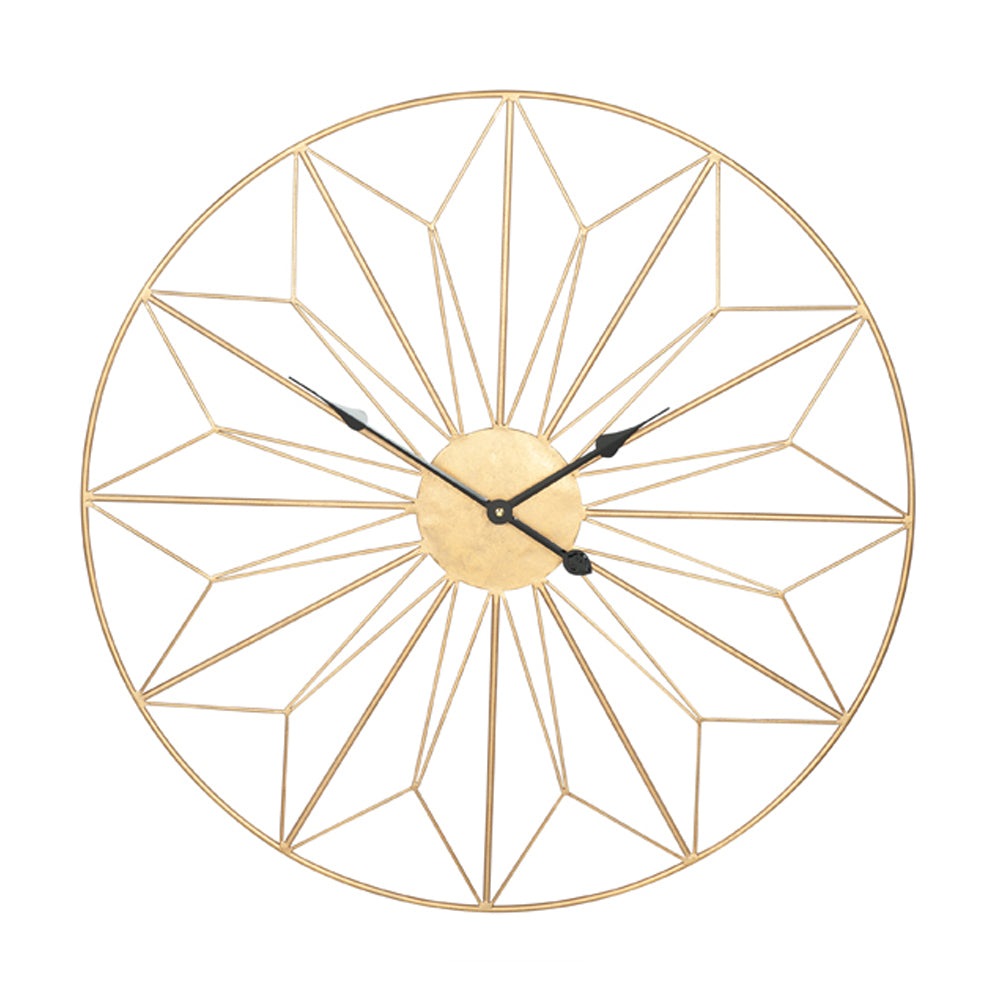 Olivias Chloe Geo Design Round Wall Clock In Antique Gold Metal