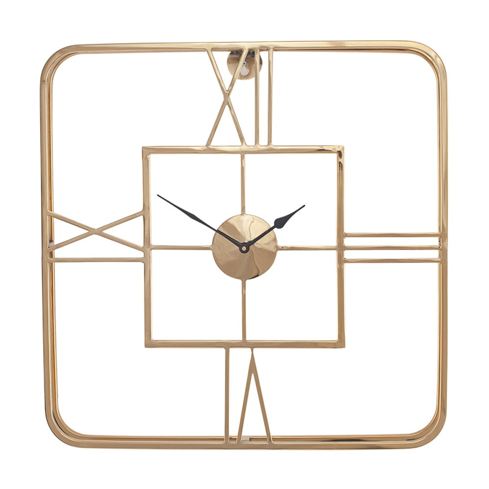 Product photograph of Olivia S Metal Square Wall Clock In Gold from Olivia's