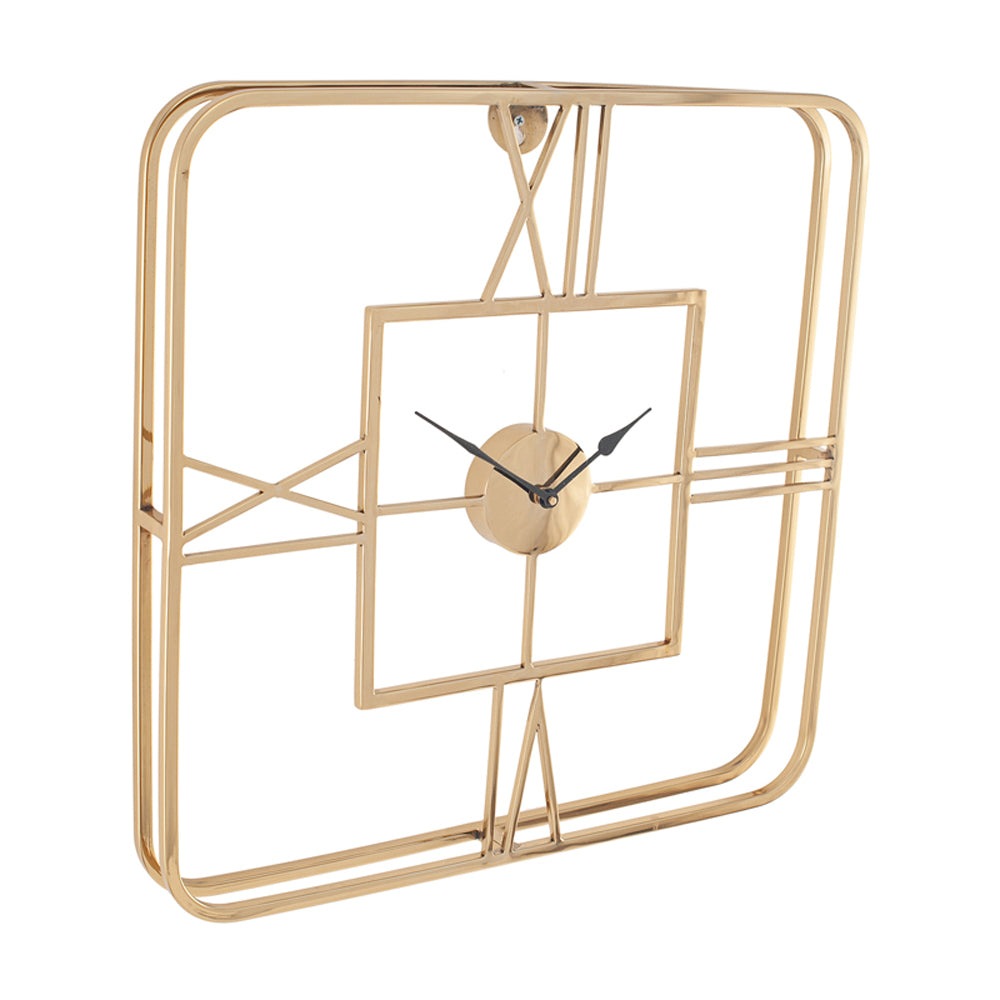 Product photograph of Olivia S Metal Square Wall Clock In Gold from Olivia's.