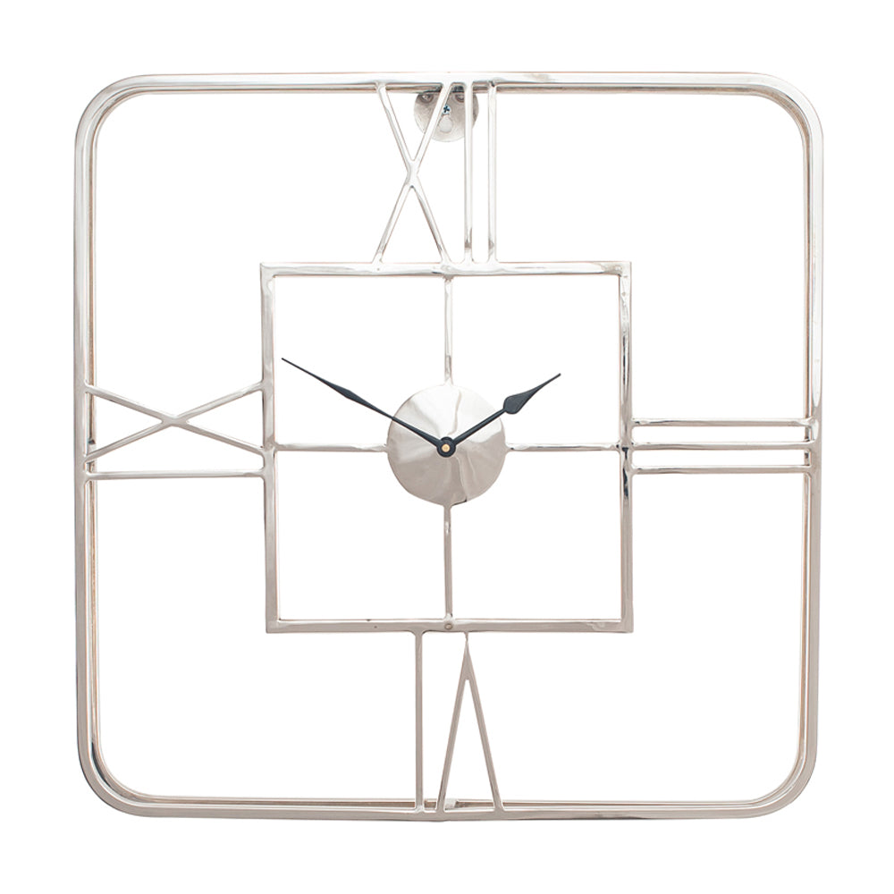 Product photograph of Olivia S Metal Square Wall Clock In Silver from Olivia's