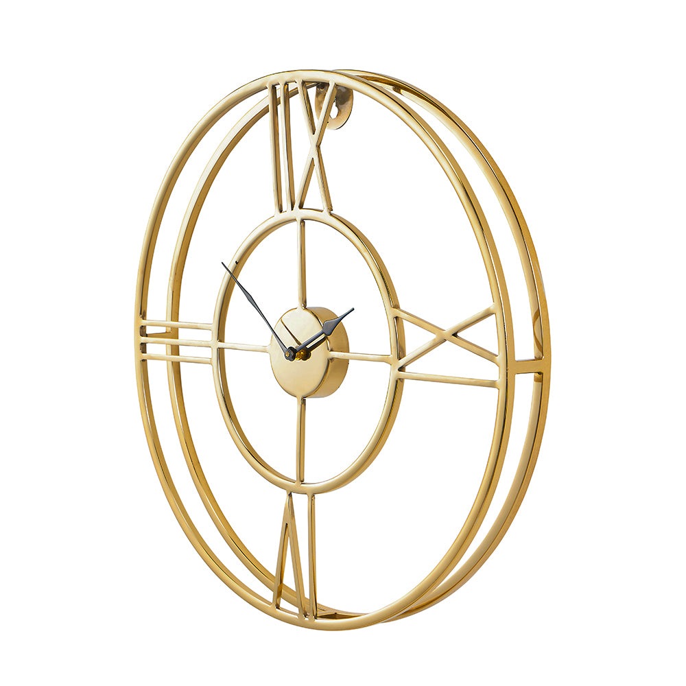 Product photograph of Olivia S Metal Double Framed Wall Clock In Gold from Olivia's.