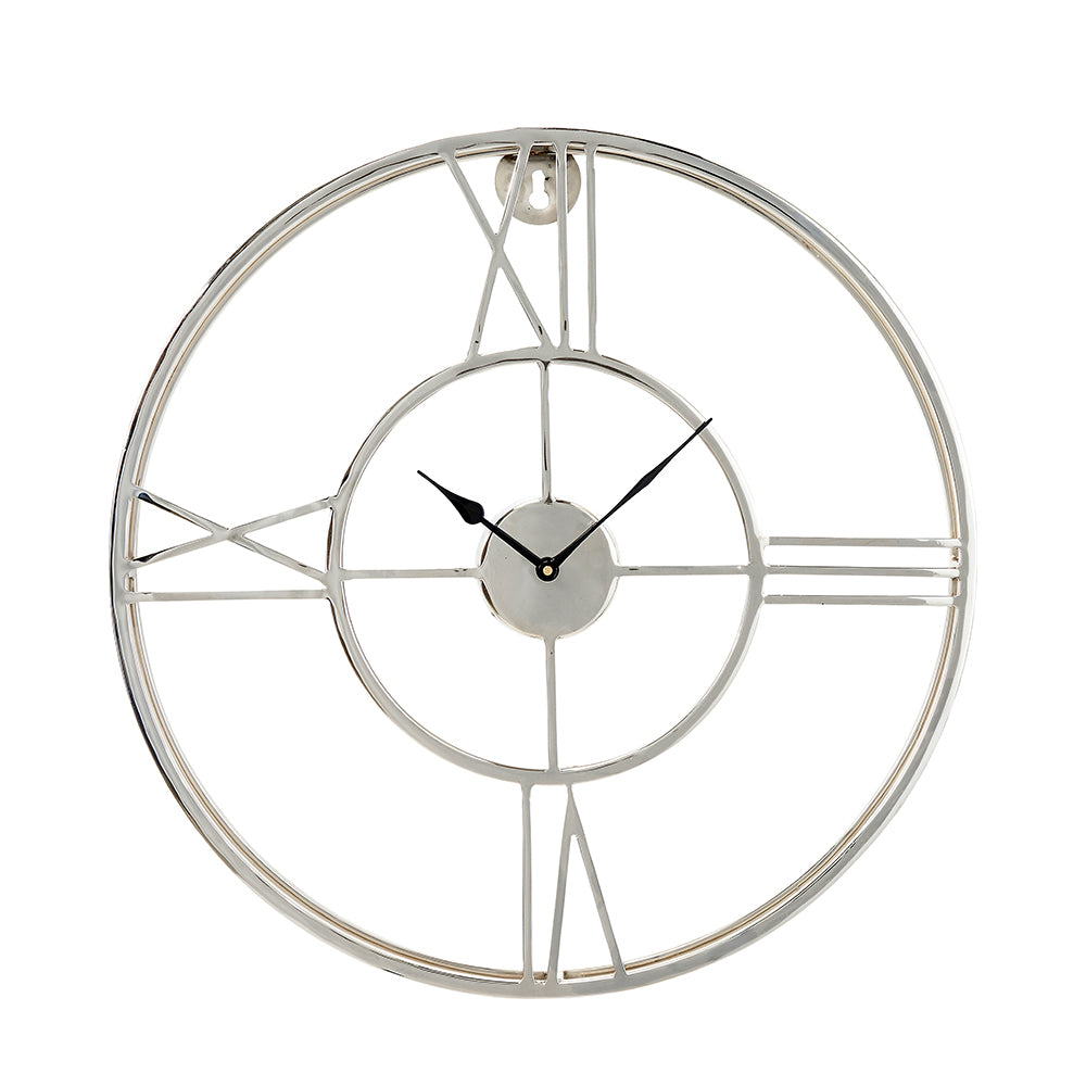 Product photograph of Olivia S Metal Double Framed Wall Clock In Silver from Olivia's