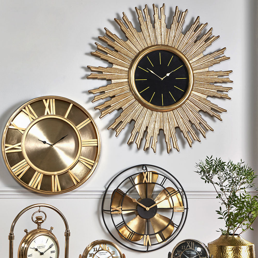 Product photograph of Olivia S Fleur Starburst Wall Clock In Gold from Olivia's.