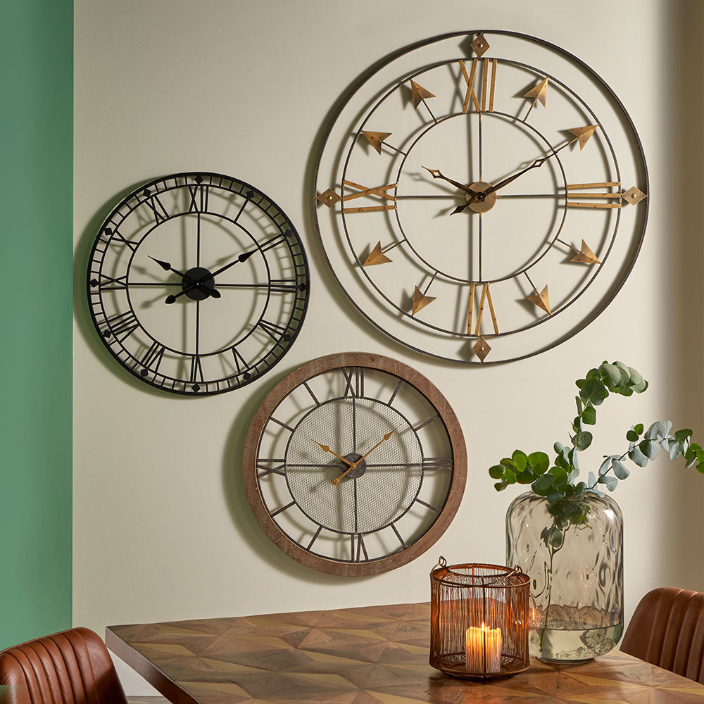 Product photograph of Olivia S Donnie Metal Round Skeleton Wall Clock In Black from Olivia's.