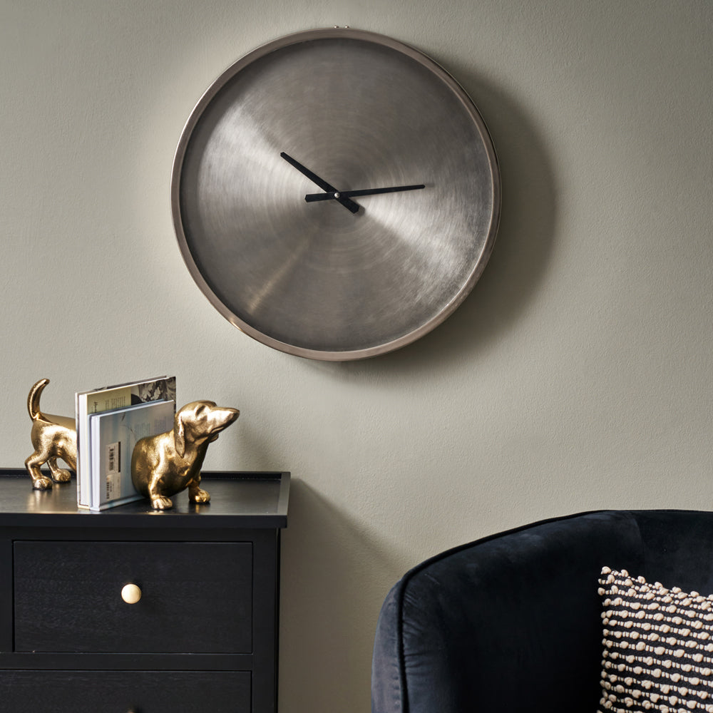 Product photograph of Olivia S Enzo Brushed Nickel Round Wall Clock from Olivia's.
