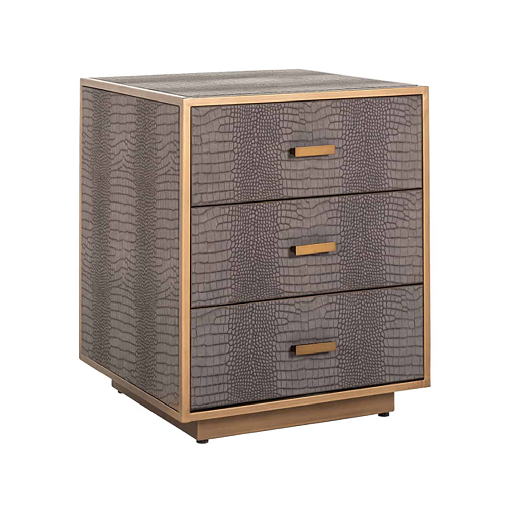 Product photograph of Richmond Classio 3 Drawers Vegan Leather Brushed Gold Chest Of Drawers from Olivia's