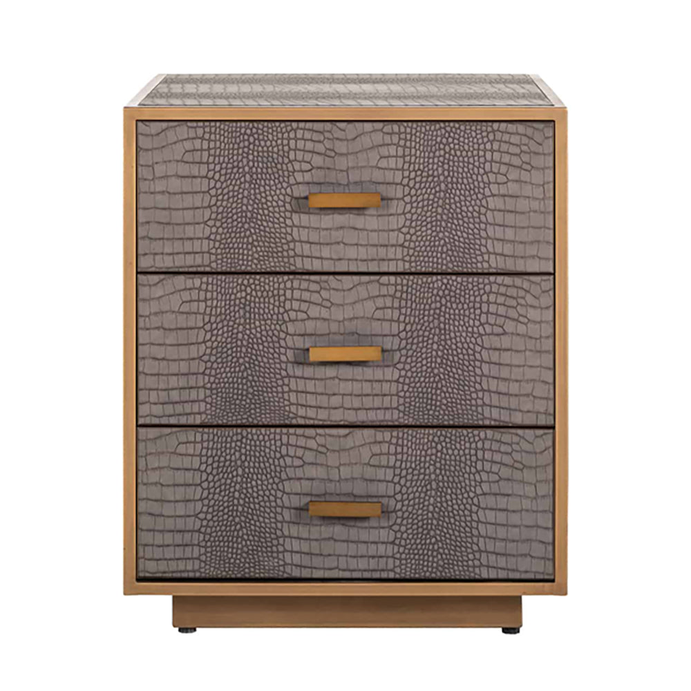 Product photograph of Richmond Classio 3 Drawers Vegan Leather Brushed Gold Chest Of Drawers from Olivia's.